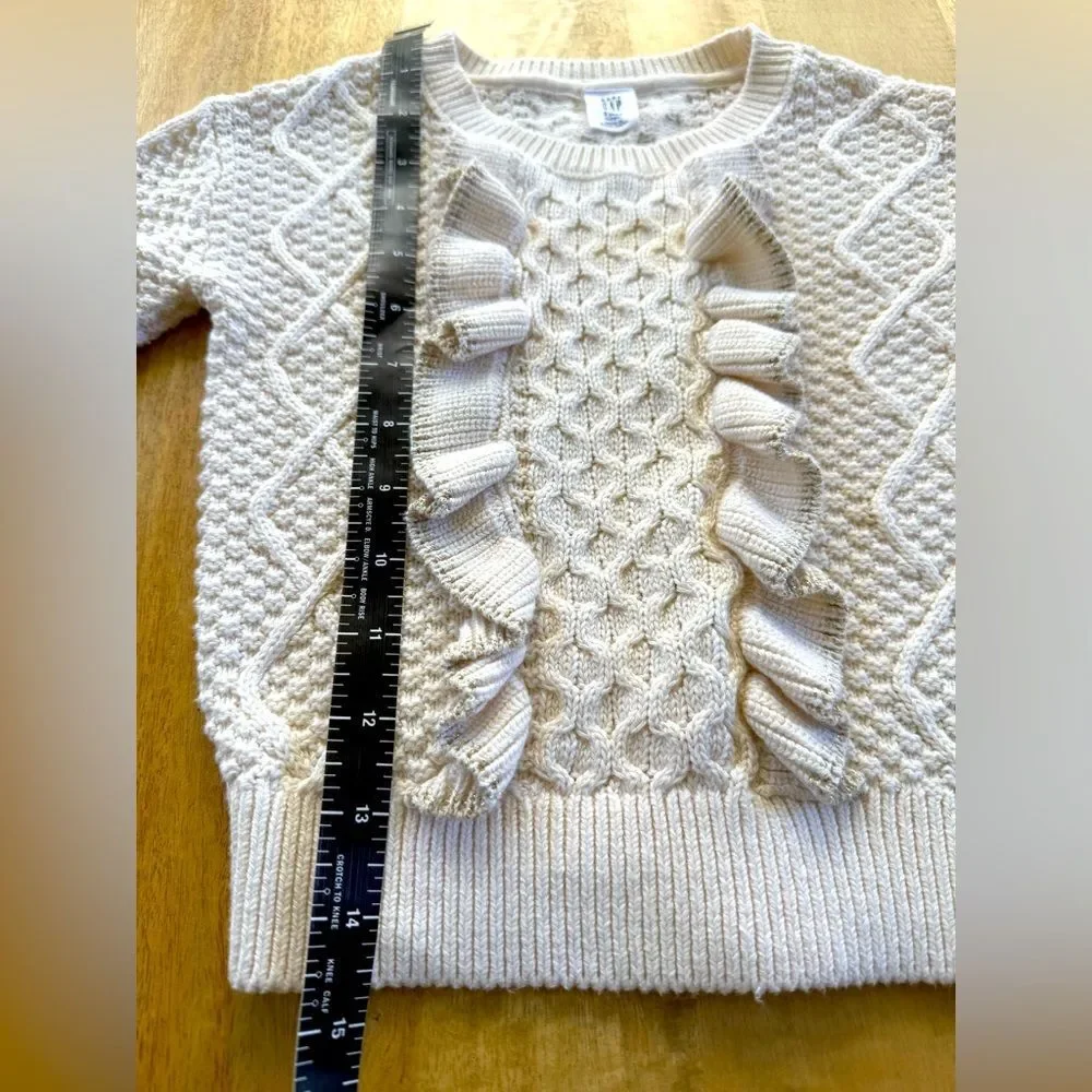 Baby Gap Winter White Ruffle Front Sweater with gold Trim Sz 3 yrs